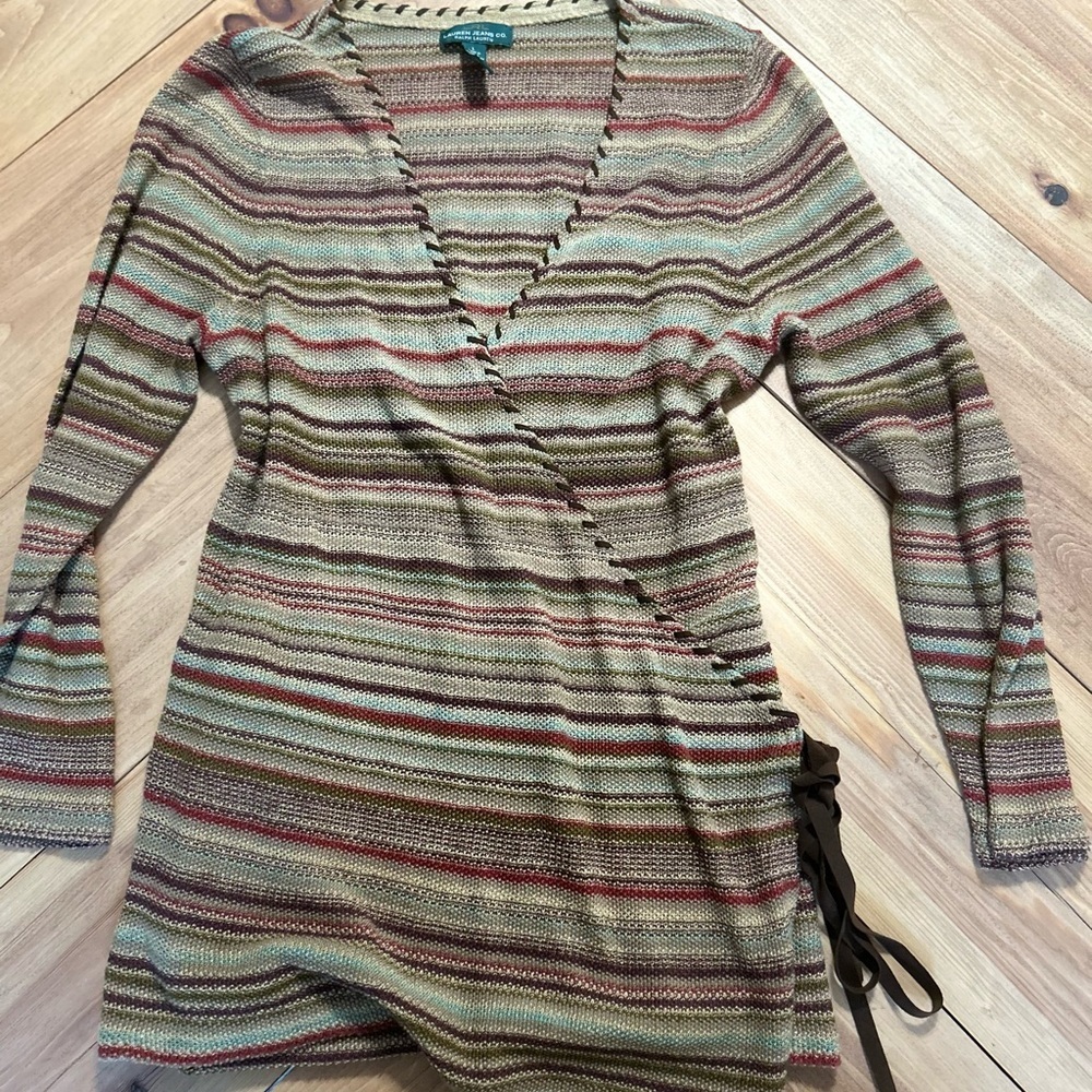 Lauren Jeans Co. Vintage Southwest Linen/Cotton Stripe Knit Wrap Sweater PXS